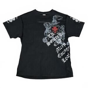 VTG Y2K 2000s Raw Blue Valiant Embroidered Cross Black & Red T-Shirt Sz XL